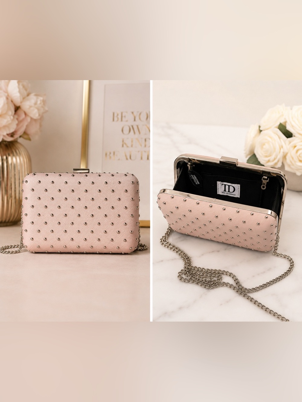 Elegant Nude Studded Clutch